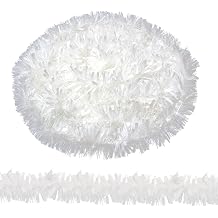 WedDecor 6ft White Christmas Tinsel Garland for Christmas Tree Decorations, Chunky Christmas Tinsel Garland for Home Xmas Tree Decorations, Christmas Events, Party Supplies, Pack of 1