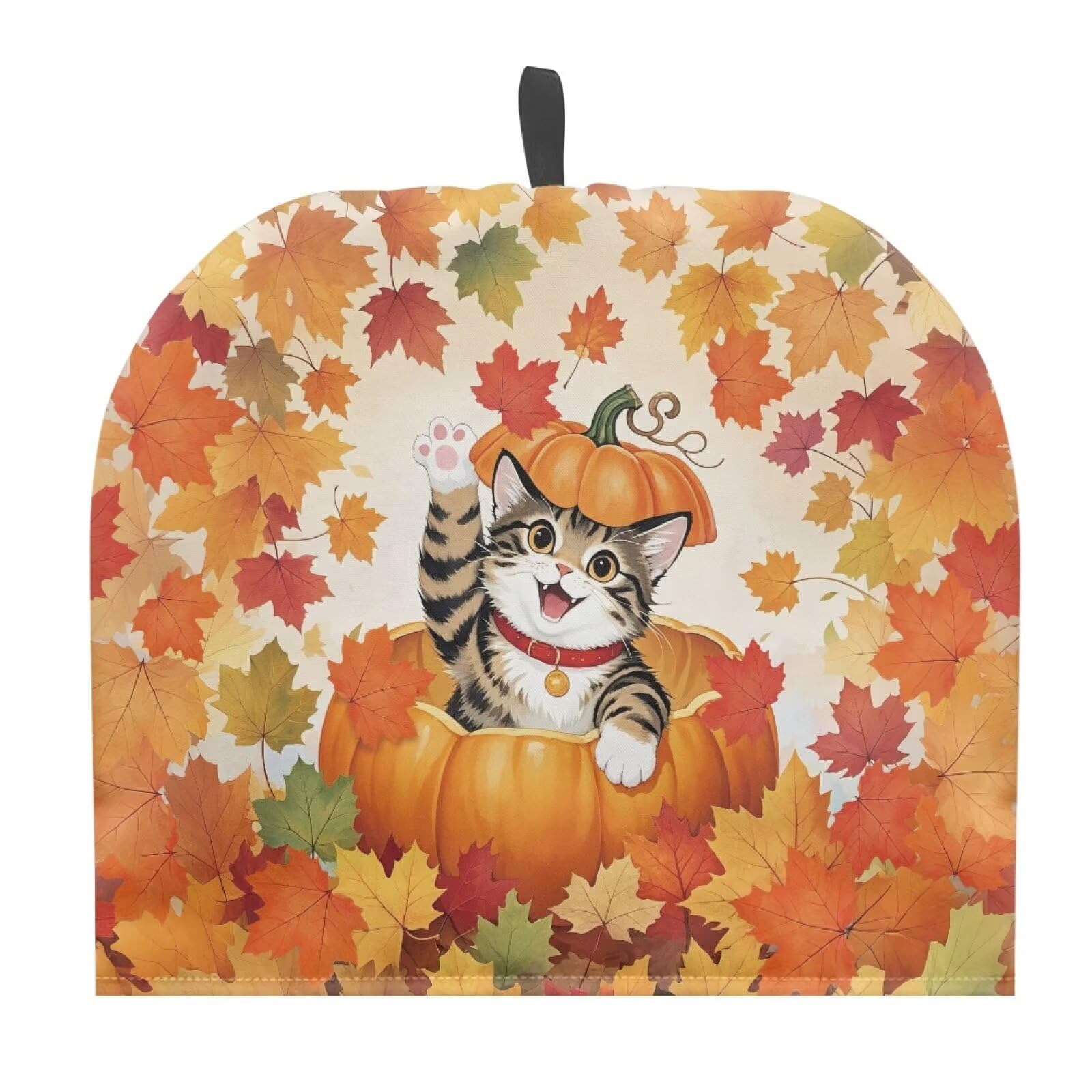 Hudotybom Fall Maple Cat Tea Pot Cozies Thanksgiving Coffee Breakfast Warmer Teapot Dustproof Insulated Covers Tea Kettle Quilt for Kitchen
