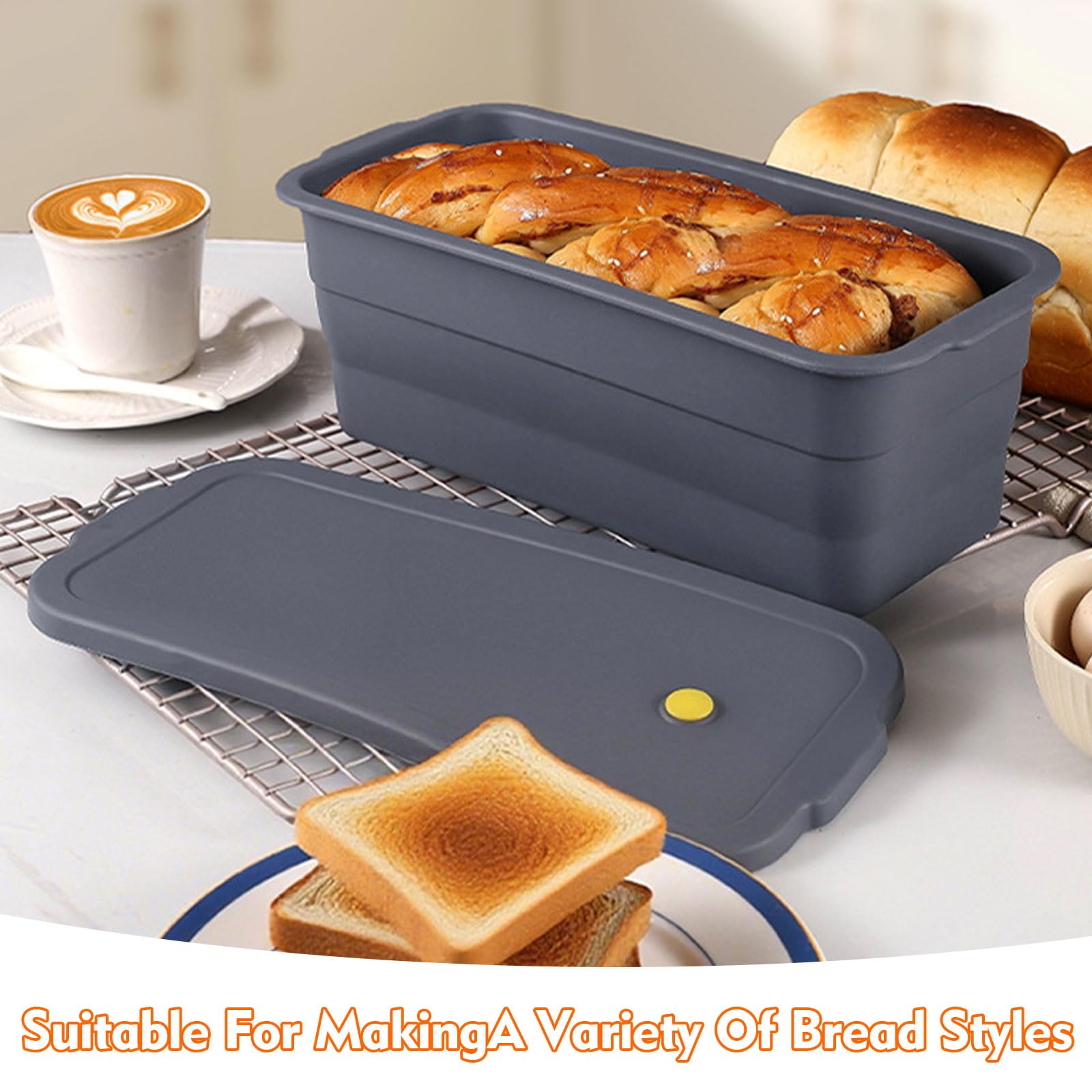 Stampo Pane in Cassetta con Coperchio, Pieghevole Stampo Plumcake Silicone, Superficie Resistente al Calore e Antiaderente, Ideale per Preparare Pane Tostato (32 × 14.5 × 11.5 cm)
