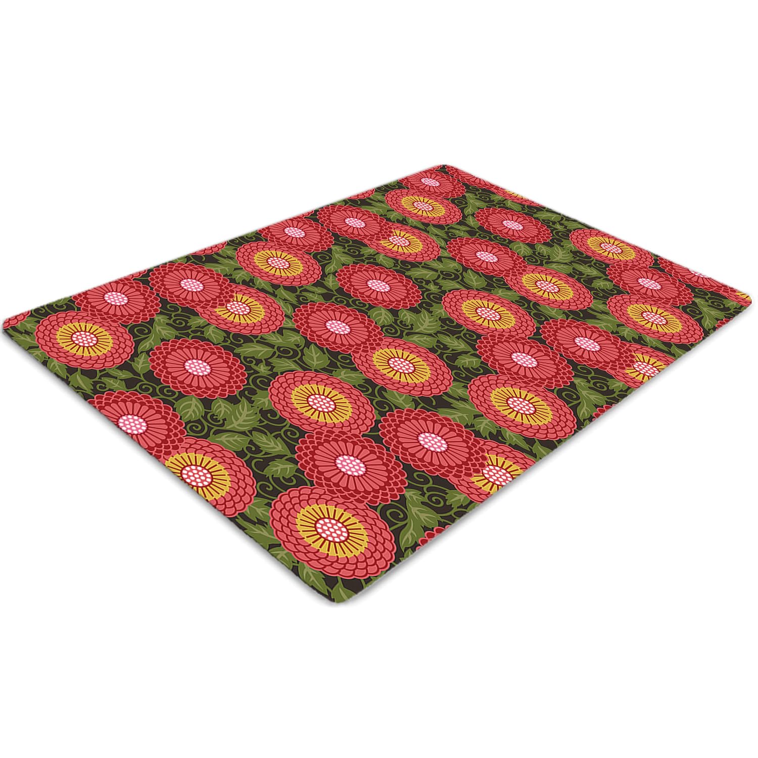 Tapis de protection de sol PVC 120x90 cm fleurs géométriques antidérapant