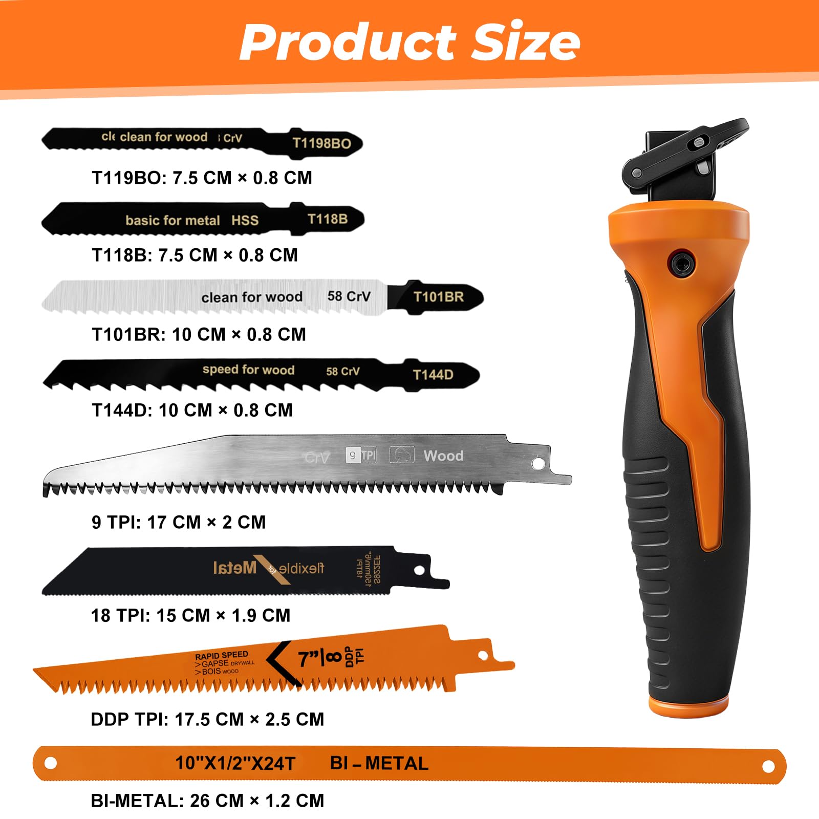 Flintronic Set de Sierra Metálica 8 en 1, Mini Sierra para Bricolaje con 8 Hojas de Sierra, Diseño Autobloqueante y Mango Ergonómico, para Metal, Madera y Plástico