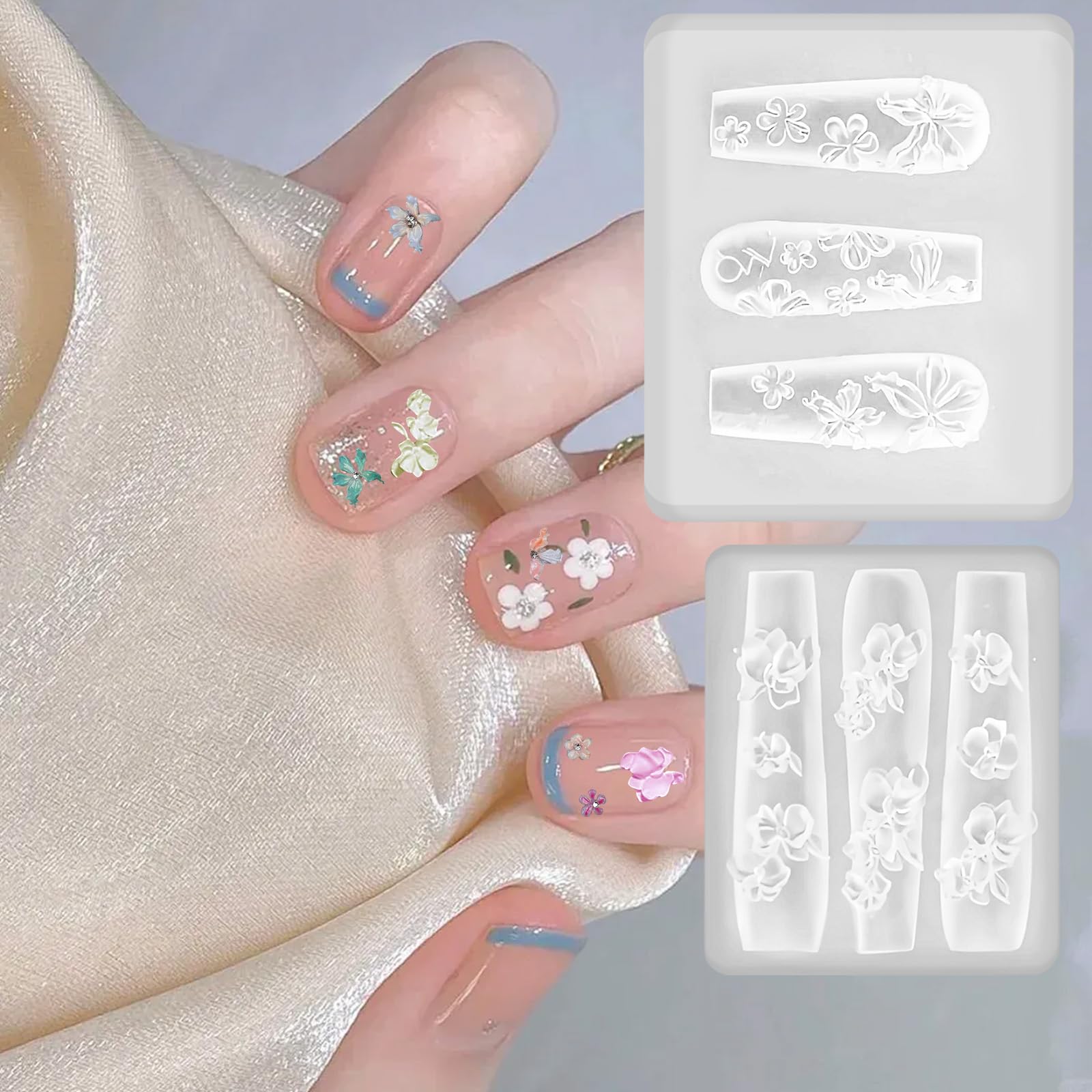 2 pezzi stampi in silicone per nail art a forma di fiore, simpatici stampi in silicone per nail art, strumenti per ciondoli, squisiti modelli di decorazioni per le donne, creazione di stampi per