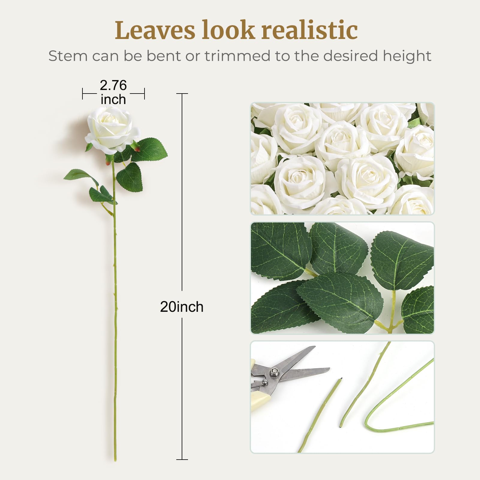 Auihiay 60 Stück weiße Rosen, künstliche Blumen