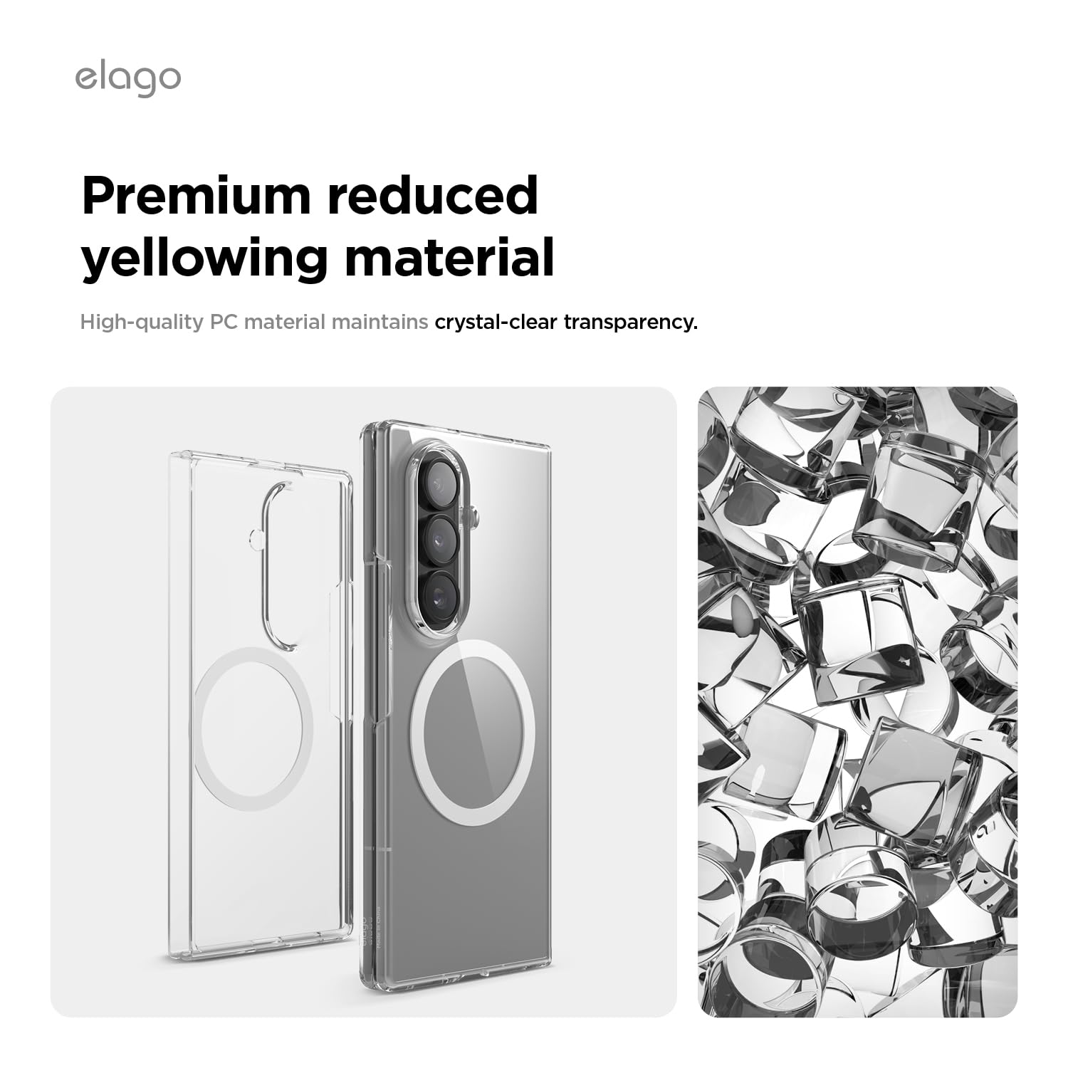 elago Magnetyczne przezroczyste etui kompatybilne z Samsung Galaxy Z Fold 7 — kompatybilne z ładowarką MagSafe, duża moc magnetyczna, wysokiej jakości PC, zderzak odporny na wstrząsy