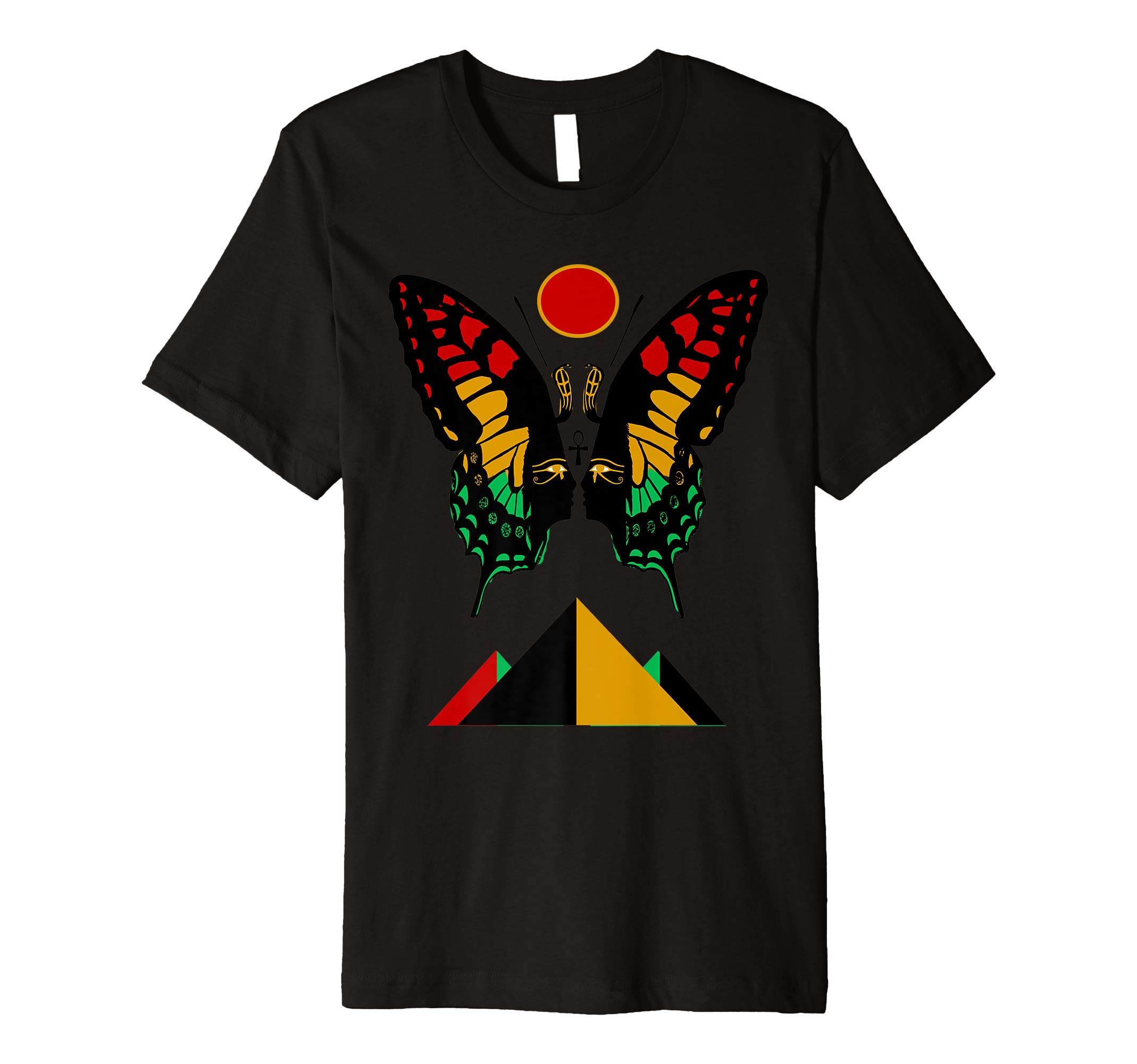 Ancient Egyptian Kemetic Symbol Rasta Butterfly And Pyramids Premium T-Shirt