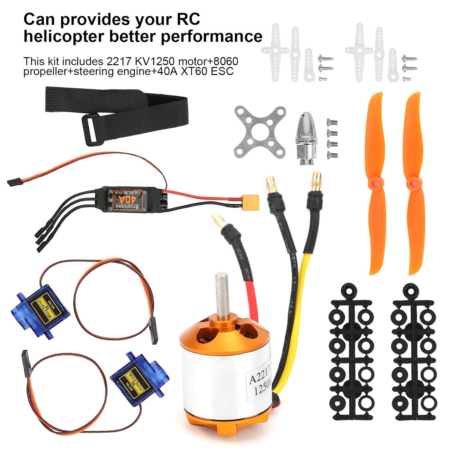 RC Helicopter Motor Kit, 2217 KV1250 Motor 8060 Propeller Steering Engine 40A ESC for RC Helicopter