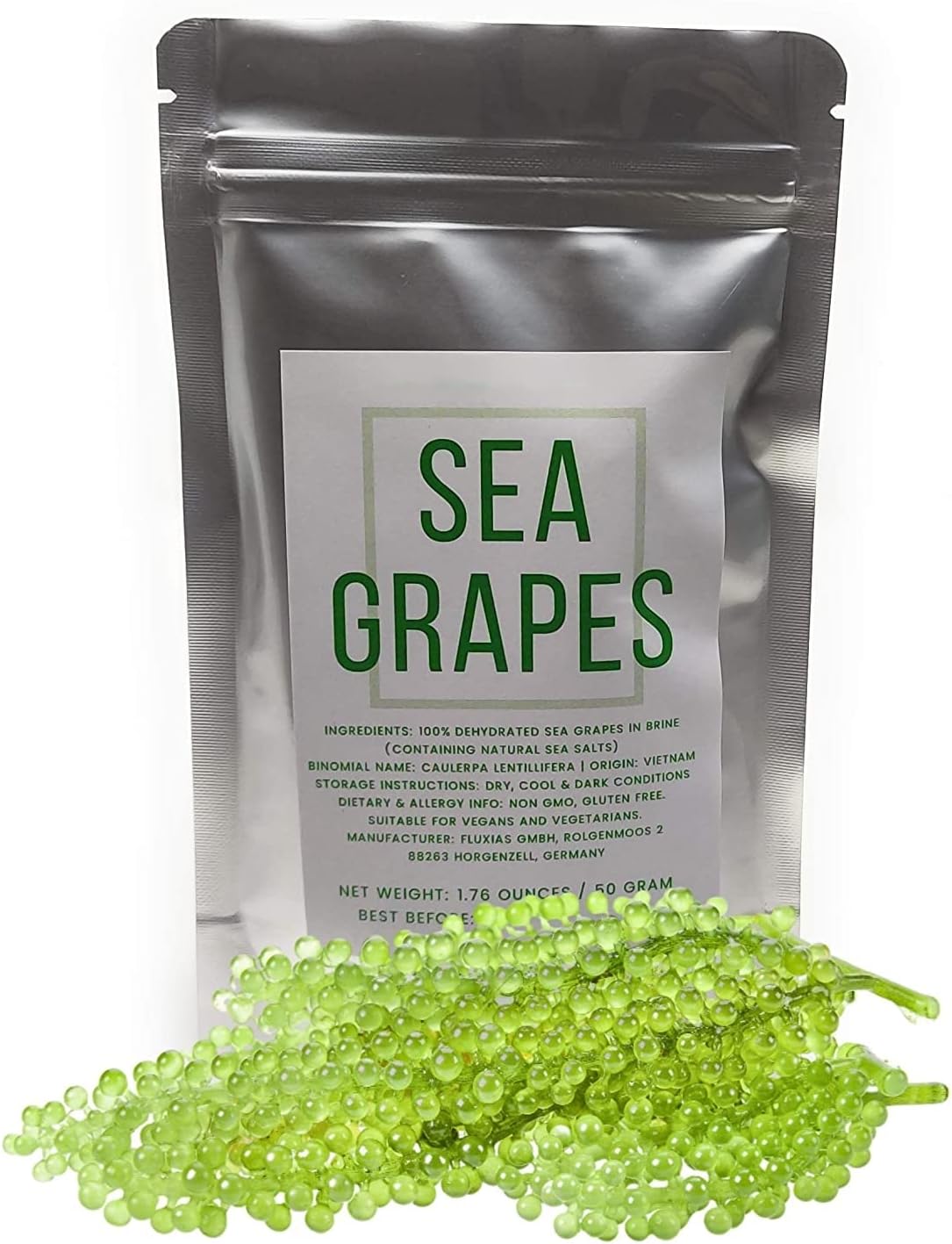 Umibudo Sea Grapes - Delicious Green Caviar Seaweed, Pure Caulerpa Lentillifera - Dehydrated Seagrapes in Brine, Net weight: 1.76oz, makes 1/2 pound once soaked