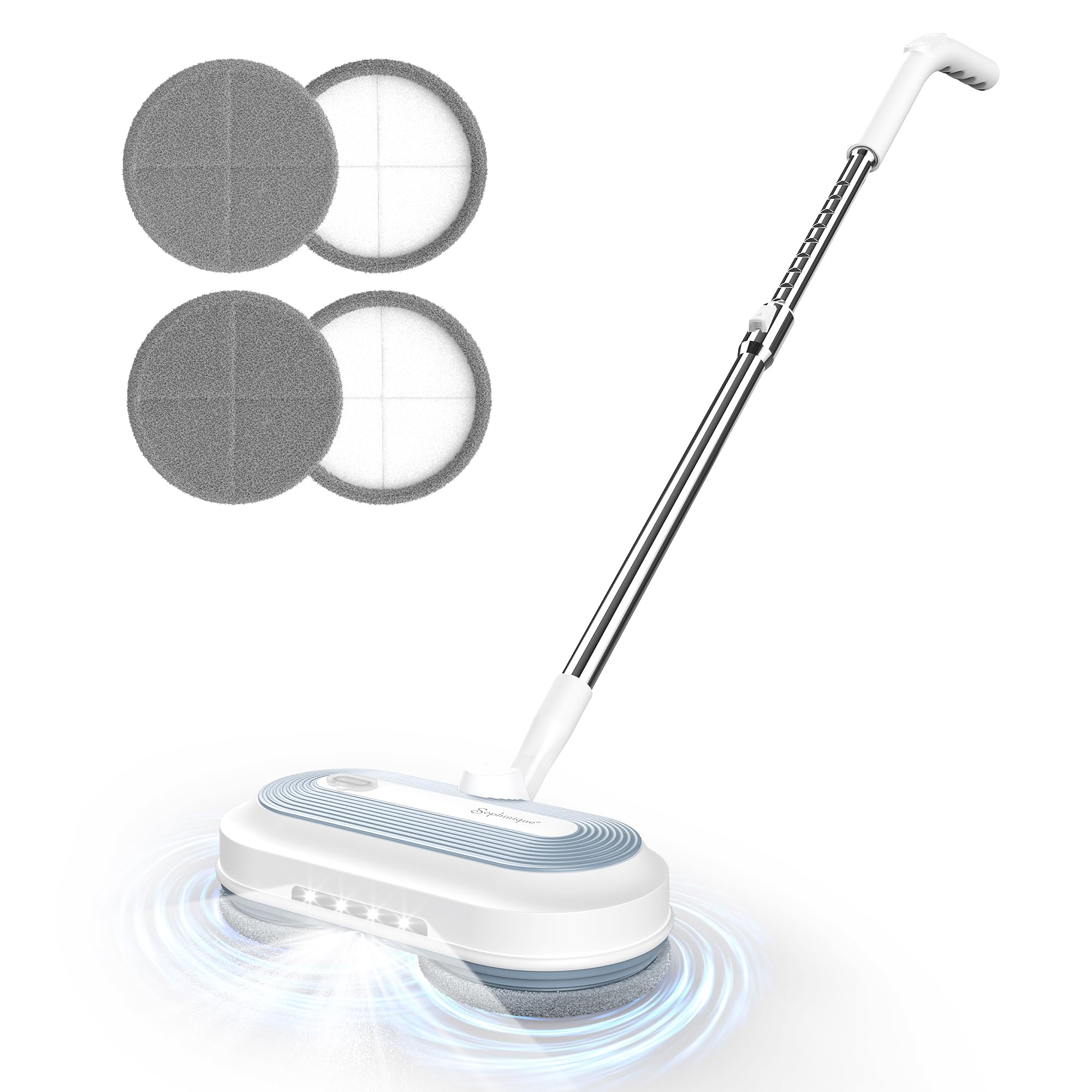 Electric Floor Cleaning Spin Mop with LED Lighting, Cordless Dust Mop & 300ML Water Tank, Endures 50 Mins for Hardwood, Tile, Laminate, Vinyl Floors