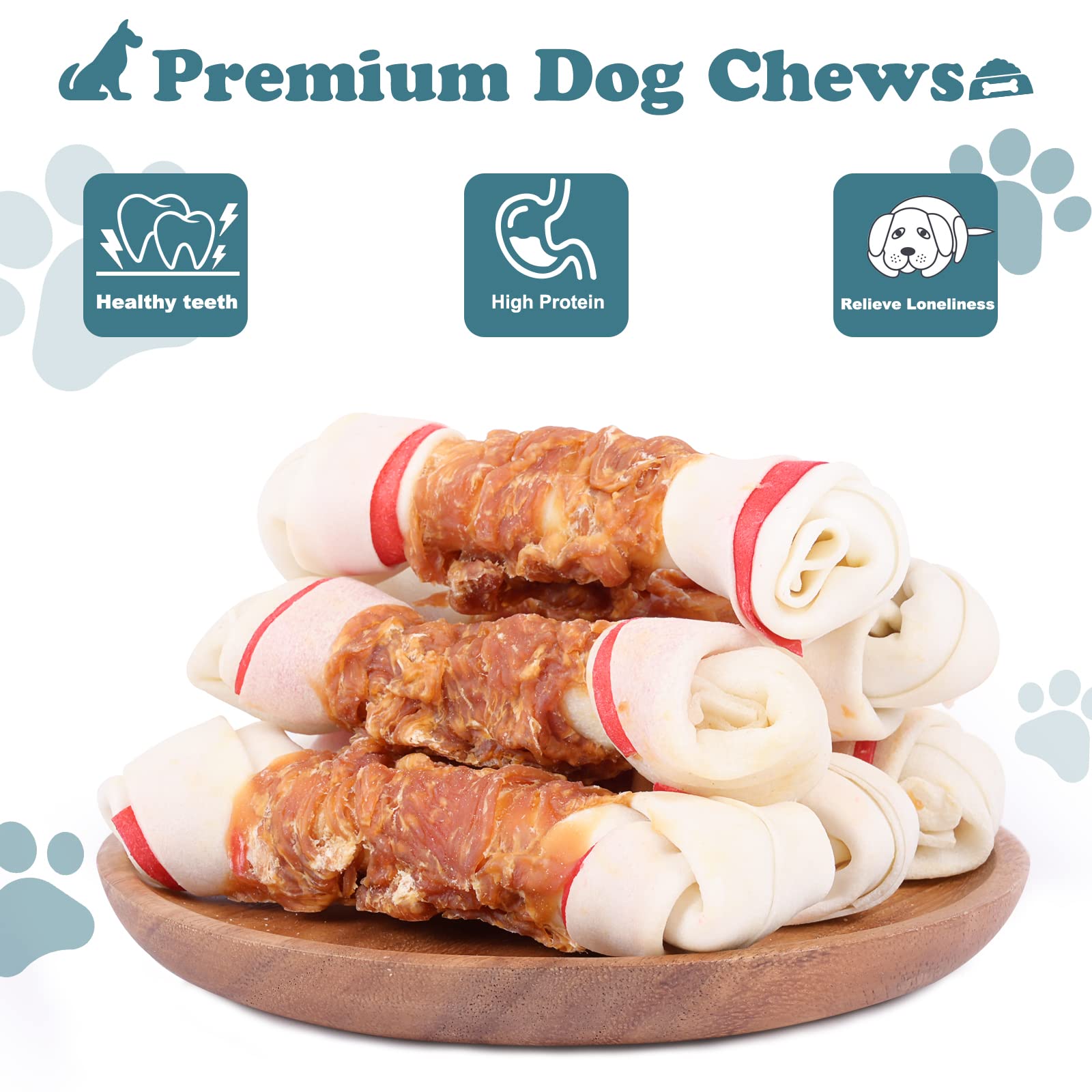 Trata de Perro Perrito Aperitivos de Entrenamiento Promueve la Salud Masticar Pollo Nudo Envuelto 6.5" 1lb
