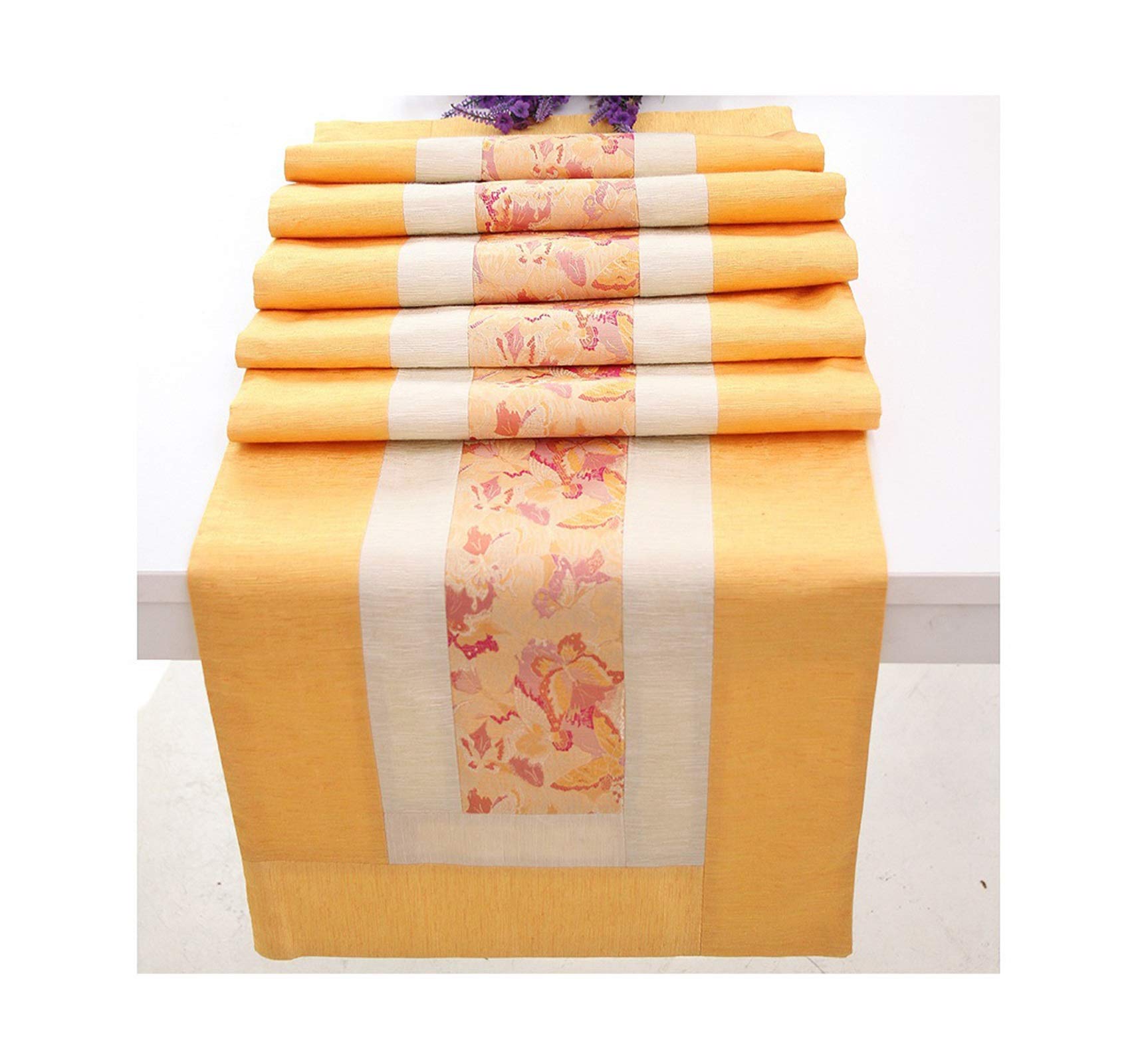 Runner Natalizio Cotone, Runner Cucina Giallo Due Fiori di Tono Runner Da Tavola Lavabile, 35x200CM