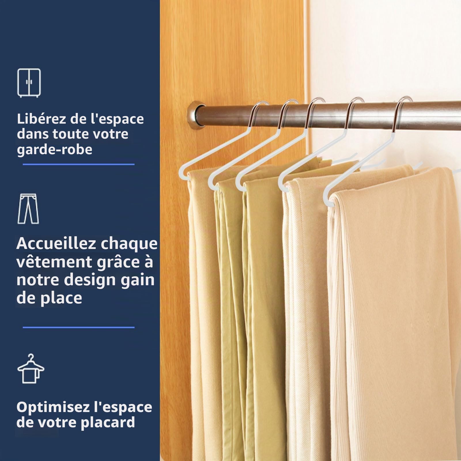 ABHENG Cintres Pantalons, Lot de 60, Accessoires de Rangement, Enfilage Facile, Chromé, Gain de Place, Porte-Pantalon Antiglisse, 38 x 0,5 x 13 cm, Blanc, AIY0560W