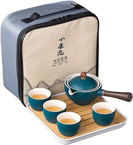 Youngky - Juego de té de porcelana china de gongfu, juego de té portátil de viaje con cafetera de té de rotación 360 e infusor, bolsa de regalo todo