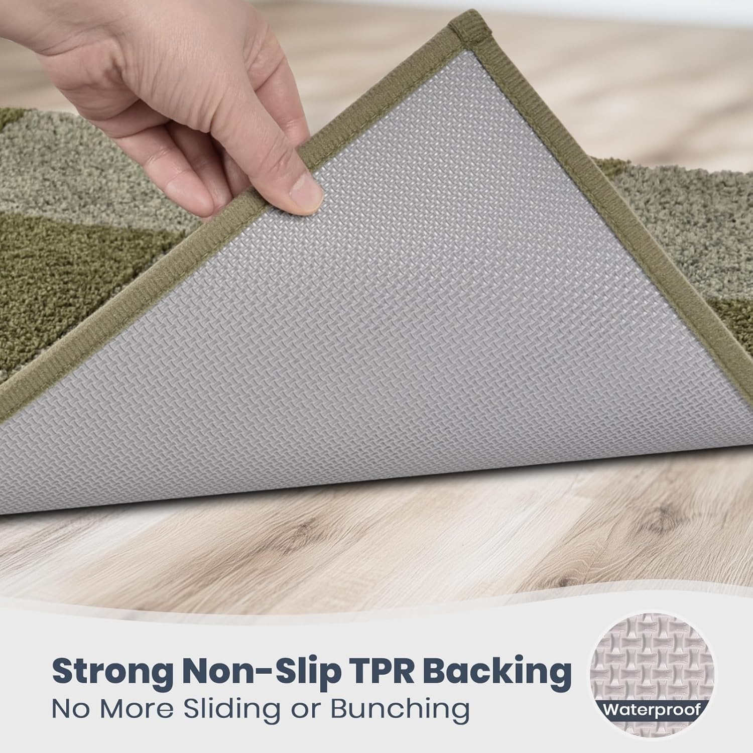 PURRUGS Bathroom Rug Non-Slip Machine Washable 30" x 46", Super Absorbent and Quick-Dry Bath Mat, Extra Soft and Plush Bath Rug for Shower, Bathtub and Sink, Sage Green & Olive Green - Image 4