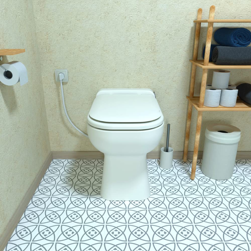 Design - WC Broyeur rectangle Double Chasse Éco, Cuvette Anticalcaire, Abattant Antibactérien, Puissant, Relevage 3m Vertical, 30m Horizontal, 500W, Fabrication Française, Garantie 2 Ans