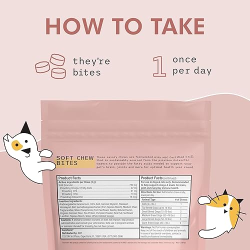 Miniatura 5 de Dr. Mercola, Bark & Whiskers, mordeduras de krill antártico para gatos y perros, 6.34 oz (180 g), EPA y DHA, apoya la salud del cerebro y las