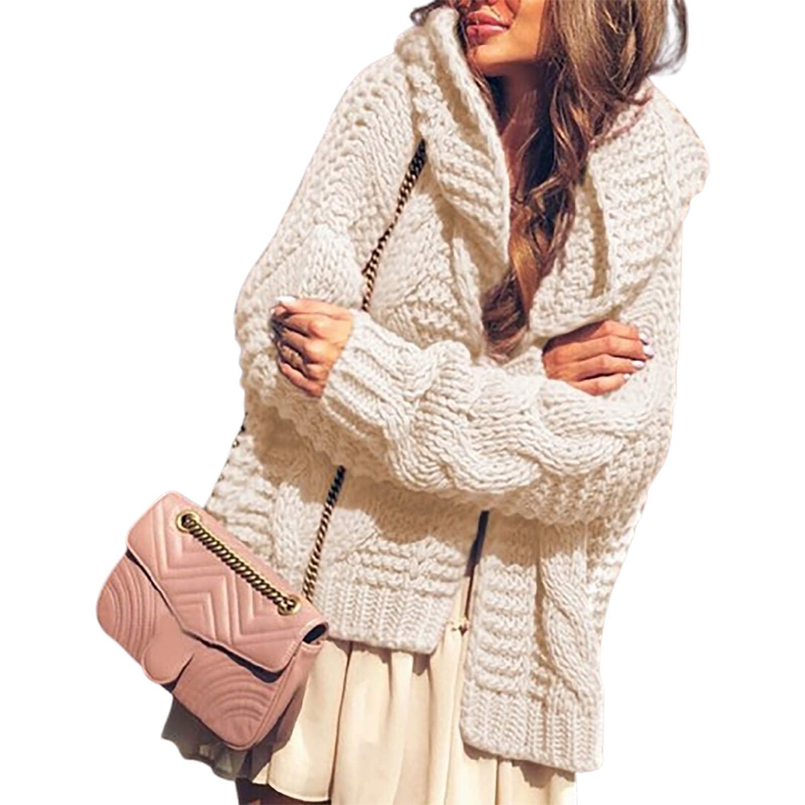 Women Hooded Cardigans Sweater Long Sleeve Knit Sweater Coat Open Front Cardigan Jacket Lightweight Loose Outwear