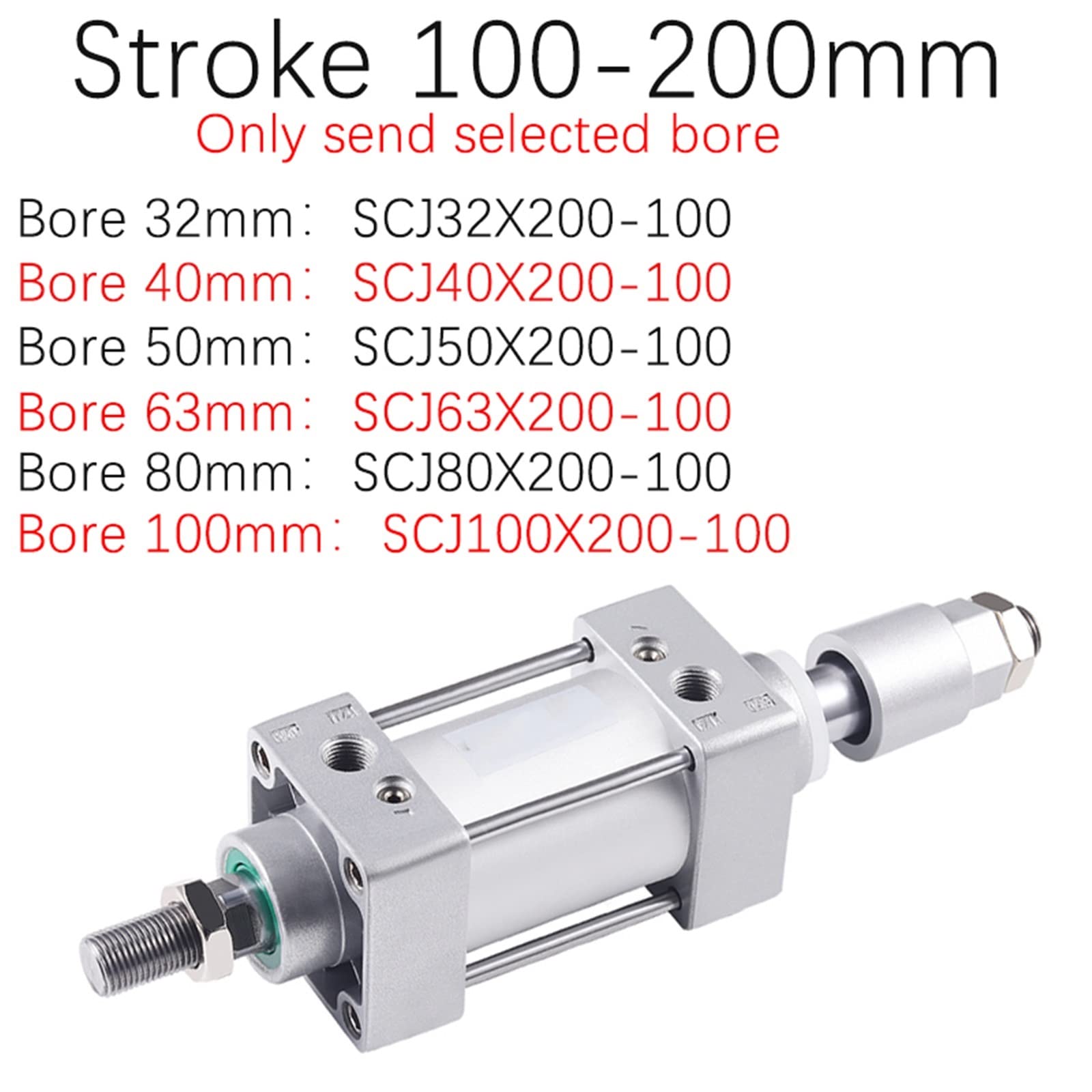 SCJ63/80/100 * 50/75/100/150/200-50-S Standard Luft Pneumatische Zylinder Einstellbare Kolben Doppel Stange Reset Dichtung 1Pcs(Stroke 100-200mm,SCJ100 (Bore 100)