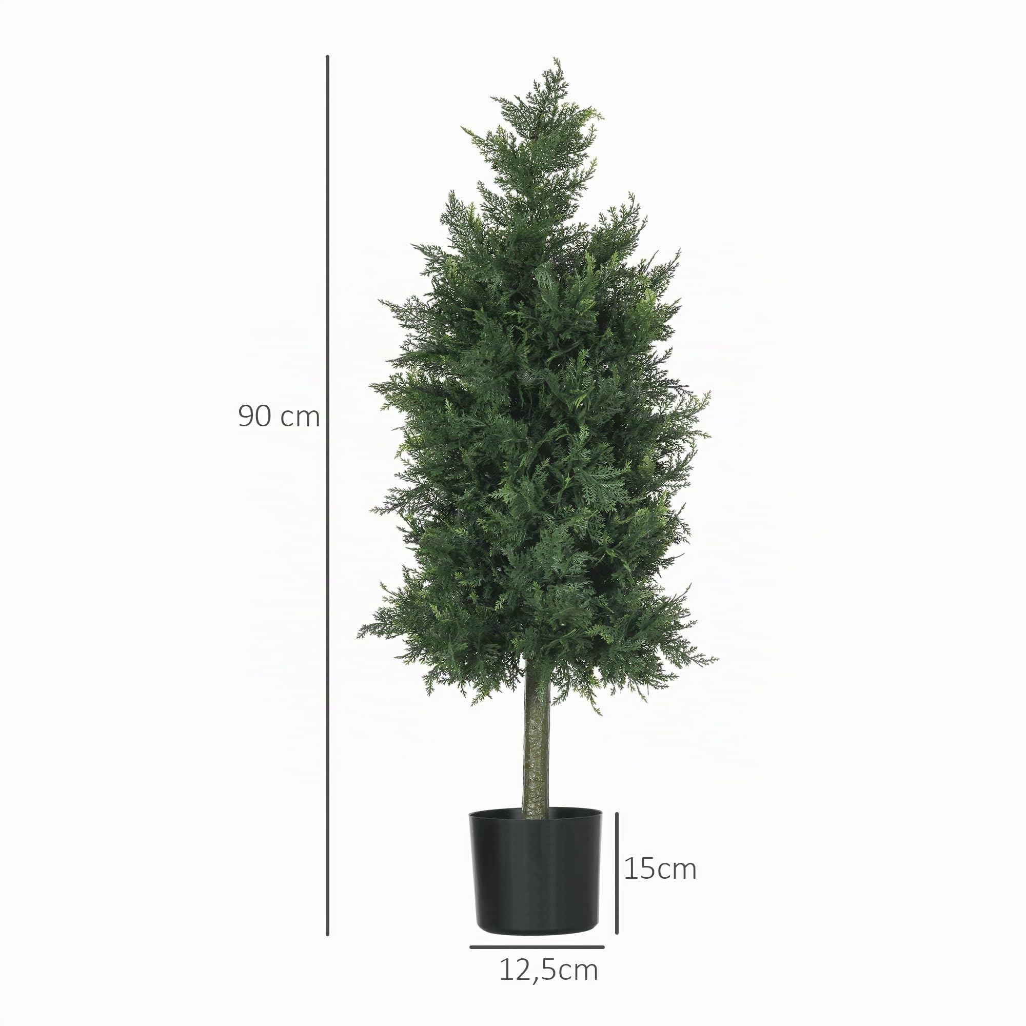 HOMCOM Lot de 2 Plantes artificielles Cèdre avec Pot Conifère 90 cm Vert | Pour Intérieur et Extérieur, Arbre Artificielle, 38L x 12,5l x 90H cm, Hauteur 90 cm