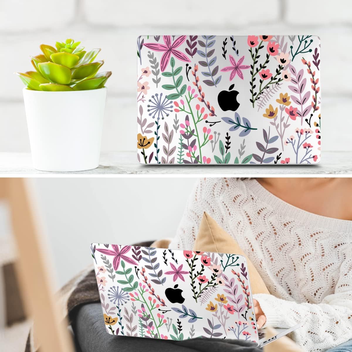 TWOLSKOO Compatible with MacBook Pro 14 inch Case 2023 2022 2021 Release M2 A2779 M1 A2442 Pro/Max Chip with Touch ID, Plastic Hard Shell Case & Keyboard Cover & Screen Protector, Tiny Flower