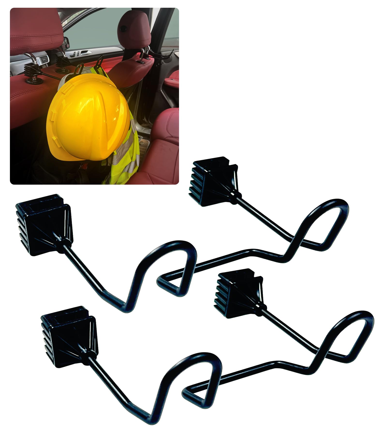 GOLDSOUN 2 PCS Hard Hat Holder for Truck Seat - Work Truck Accessories for Hard Hat & Safety Vest,Car Back Seat Headrest Hooks for Men (Two hooks)