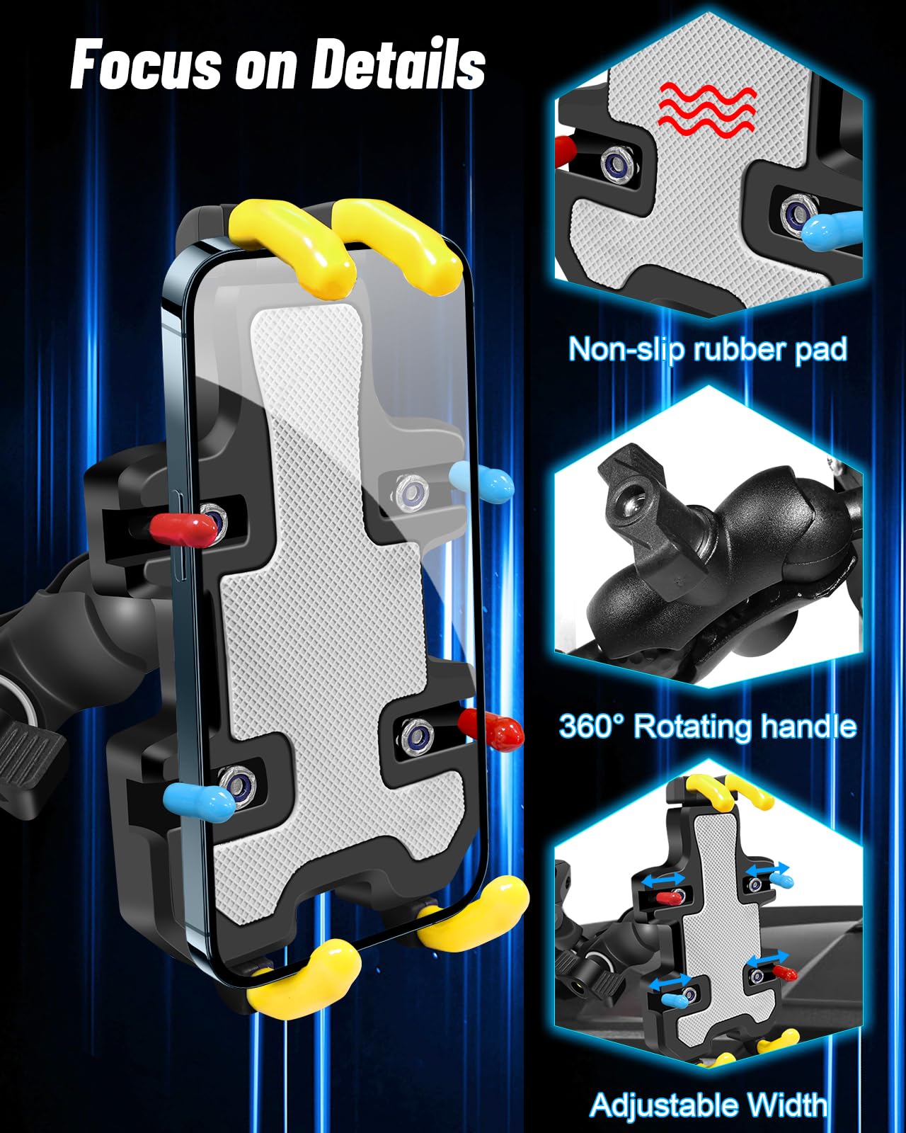 Soporte para teléfono UTV – Soporte de teléfono resistente ajustable de 360°, 8 garras para tubo redondo de 1.75 a 2 pulgadas, compatible con RZR Maverick X3 Ranger Pioneer Talon Teryx