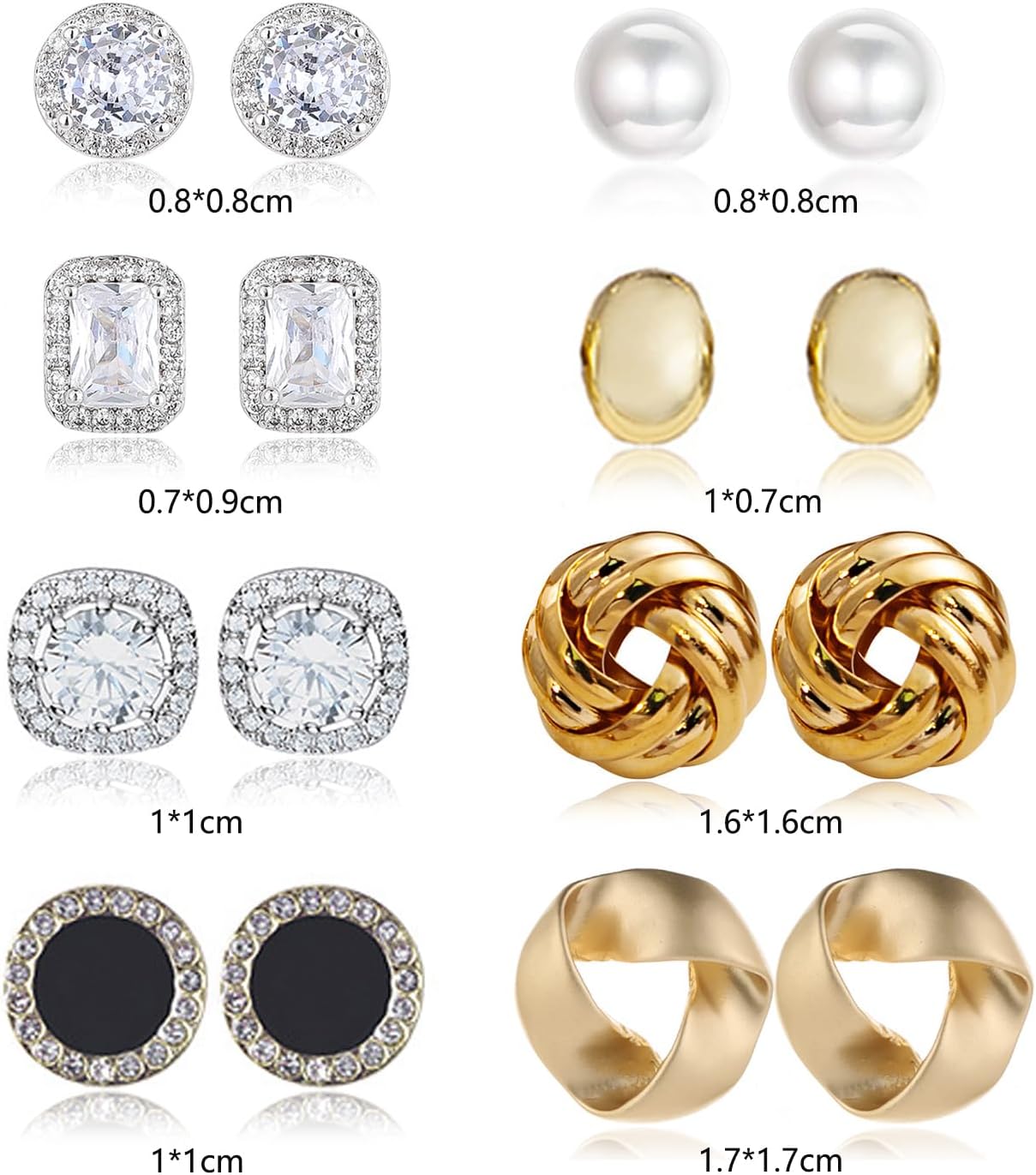8 Pairs Stud Earrings Set for Women Cubic Zirconia Halo Studs Gold Knot Twist Stud Earrings Faux Pearl Simple Post Earrings for Women image 4 of 6 B0CJM4KGMR