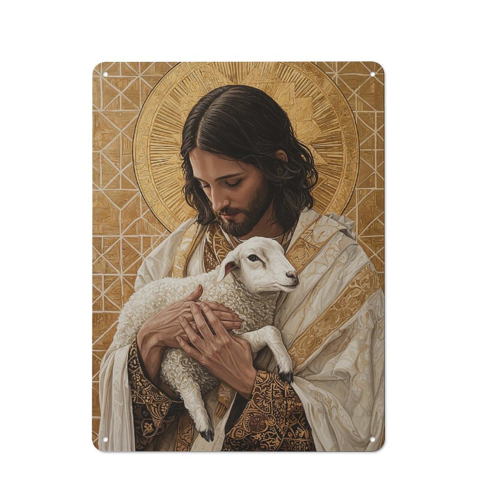 Junmoney Jesus With Lamb Tin Wall Plaque 40X30cm With For Hobby Room Or Studio, For Metal Sign Collectors, For Kitchen And Home Bar Decor
