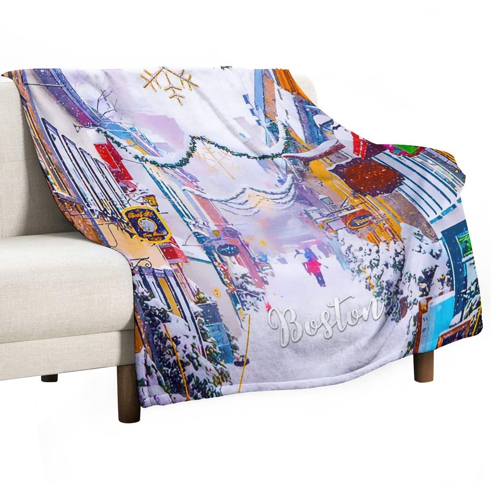 Couverture polaire Boston lit et canapé | Plaid chaud paysage urbain moderne