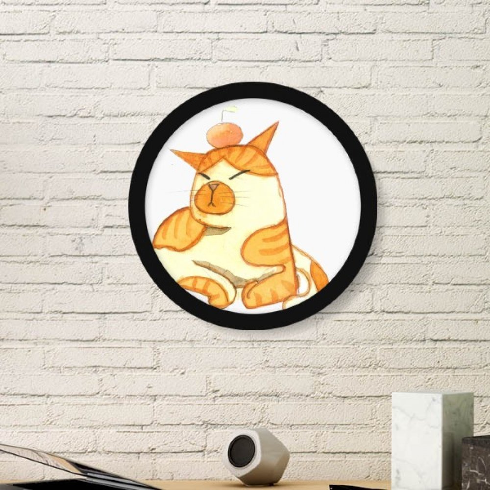 Cadre photo de chat orange aquarelle en bois rond noir, idee cadeau originale