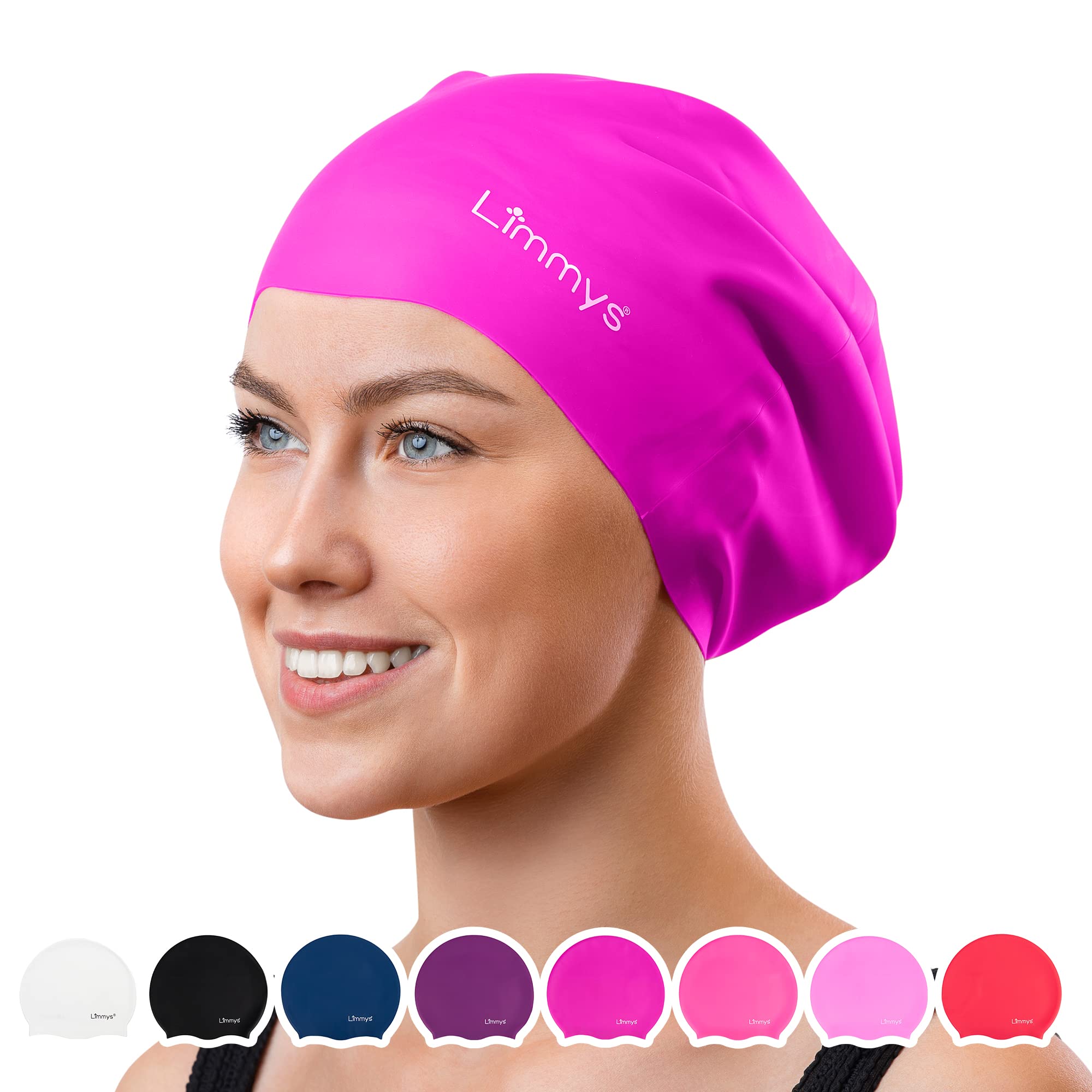 Limmys Gorro de Natación de Adulto con Pelo Largo – Gorro de Piscina 100% Silicona – Gorro de Piscina de Hombre y Mujer Cómodo, Elástico Gorros de Natación