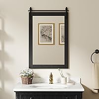 Vista 2 de Tangkula Farmhouse Wall Mirror, Rustic Bathroom Mirror with Wood Frame & Metal Bracket, Wall Mounted Barn Door Mirror for Living Room, Bathroom, 24