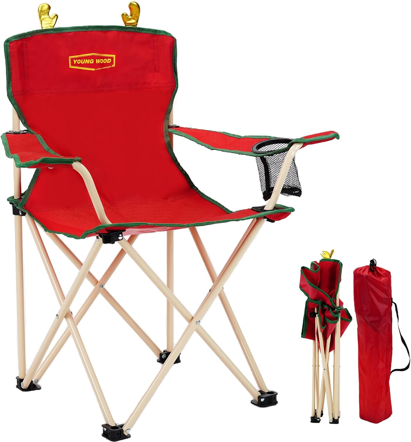 YOUNG WOOD Kids Portable Camping Chair with Cup Holder & Safety Lock YOUNG WOOD Kids Portable Camping Chair with Cup Holder & Safety Lock