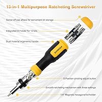Vista 5 de SHARDEN Ratcheting Multi Bit Screwdriver - 13-in-1 Tool Set, Flat Head/Square/Torx/Hex/Phillips, 180 Degree Pivoting Adjustable Angle Magnetic
