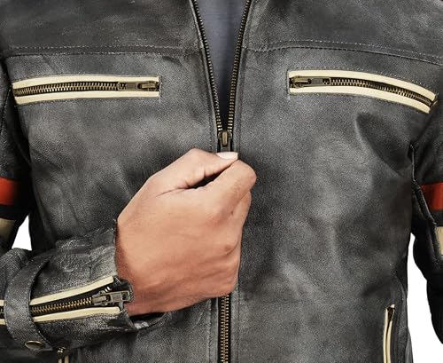Spazeup Men's Vintage Motorcycle Cafe Racer Retro Moto Distressed Leather Jacket #TOP5