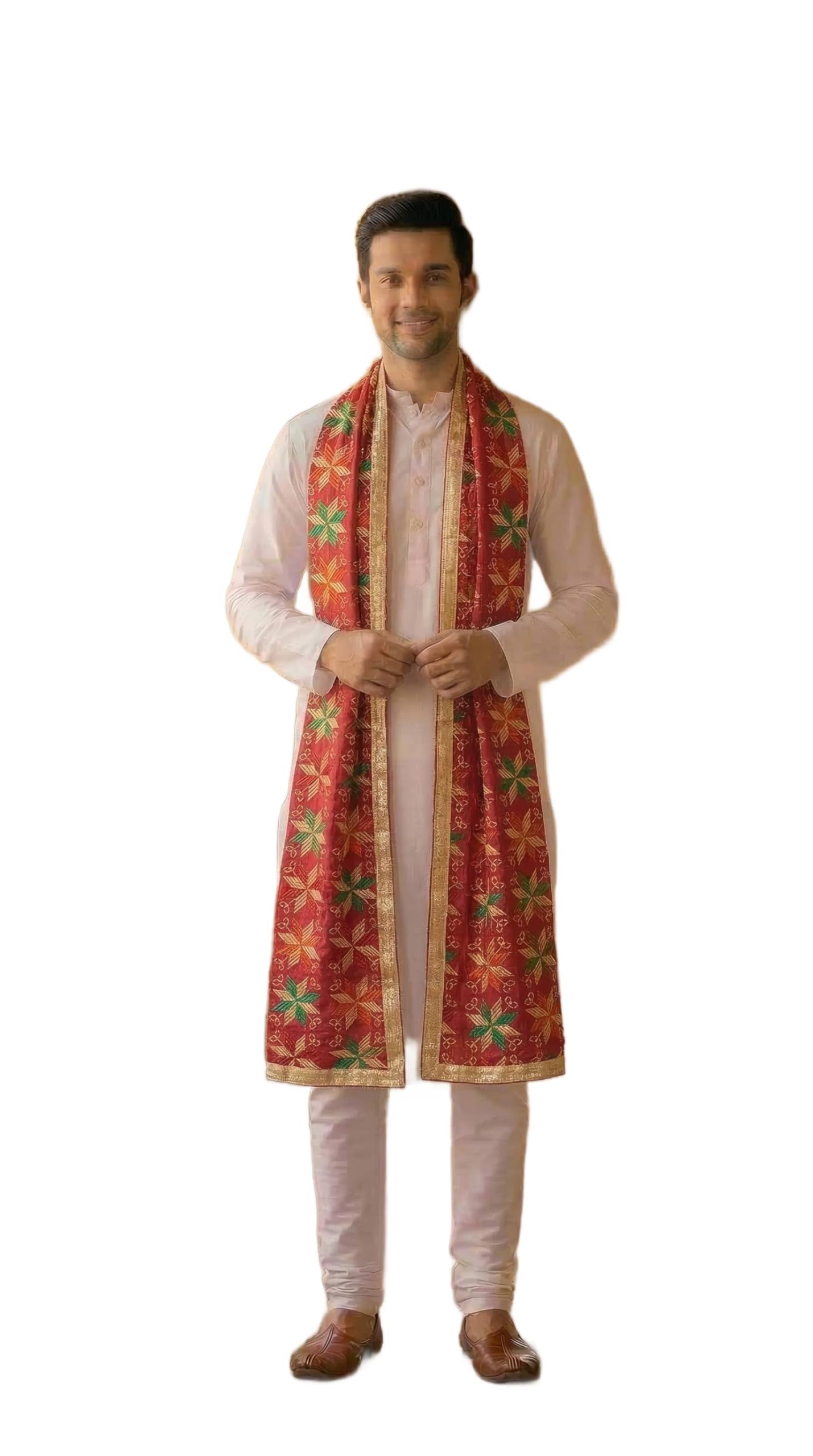 zamour Men’s Punjabi Phulkari Bagh Embroidered Dupatta in Multicolor Chinnon Fabric | Perfect for Festival & Wedding-picture-14