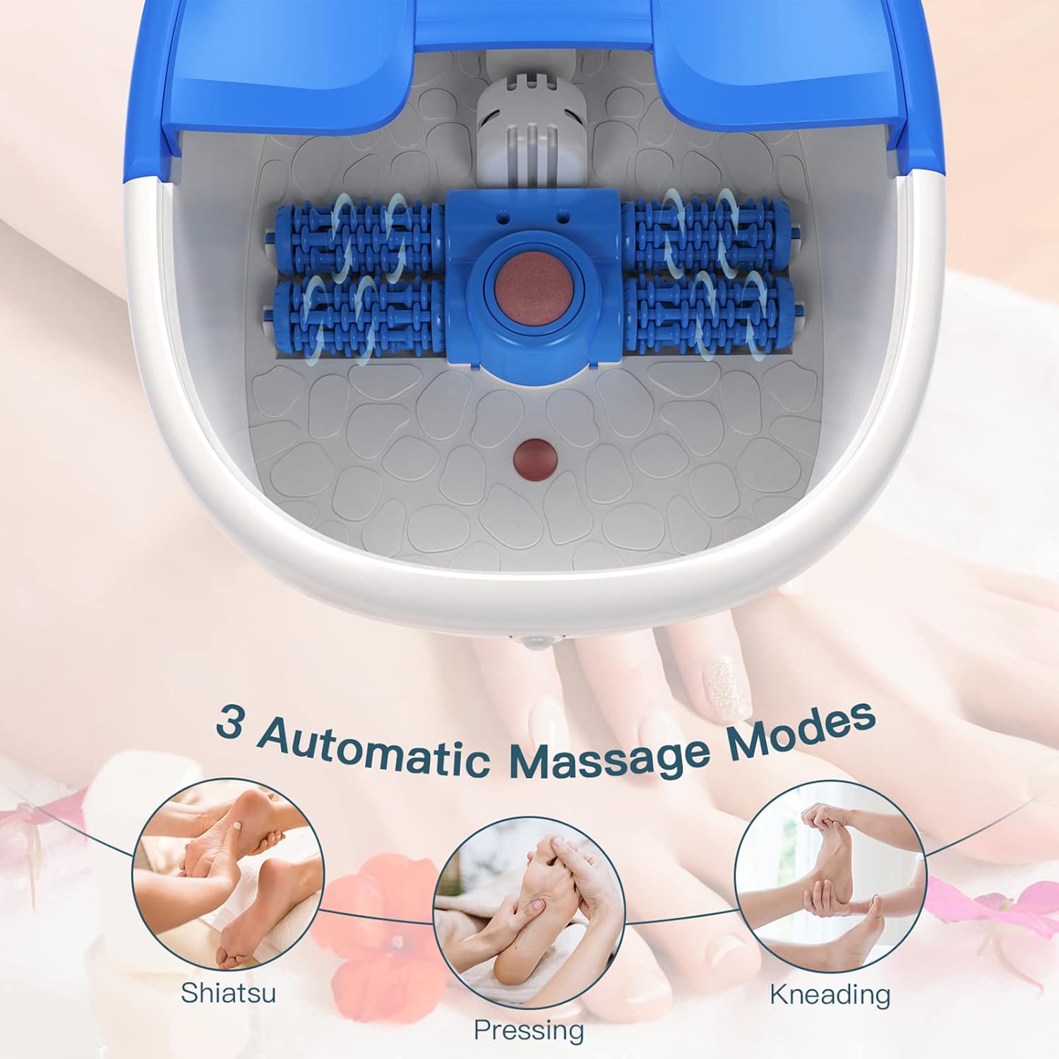 Foot Spa Bath Massager with Heat, Bubbles, Vibration, Pumice Stone, Mini Massage Points, Fast Heating Pedicure Foot Soaker Tub with 4 Massage Rollers for Feet Stress Relief at Home : Beauty & Personal Care