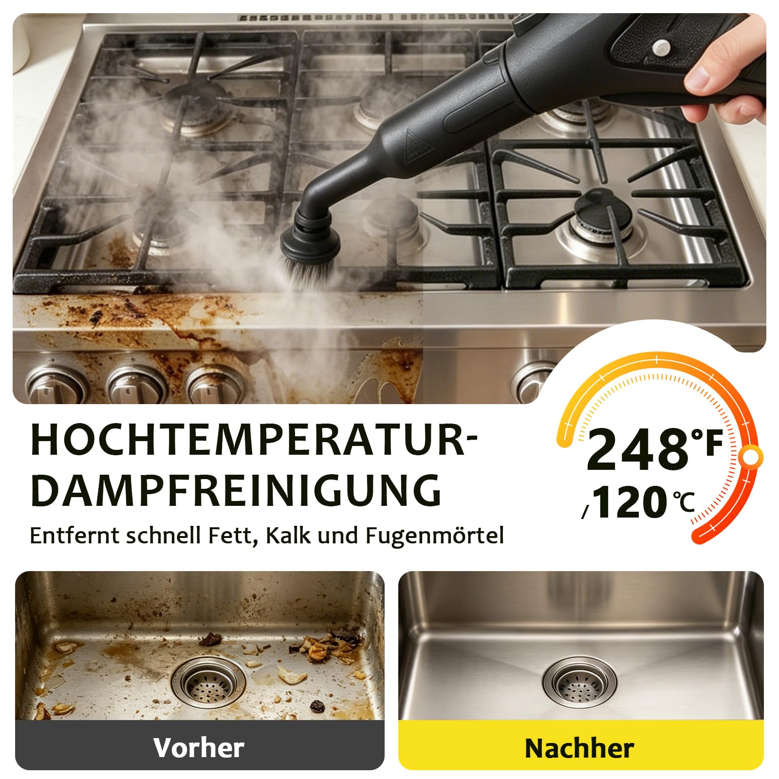 Dampfreiniger, tragbarer Dampfreiniger für den Haushalt, 120 °C Hochtemperaturdampf mit 20 Zubehörteilen, ideal für Böden, Sofas, Fenster, Möbel und Küche