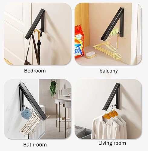 Miniatura 6 de Paquete de 2 estantes de secado de ropa, colgador retráctil montado en la pared con barra de 32 pulgadas, colgador plegable para secadora de ropa