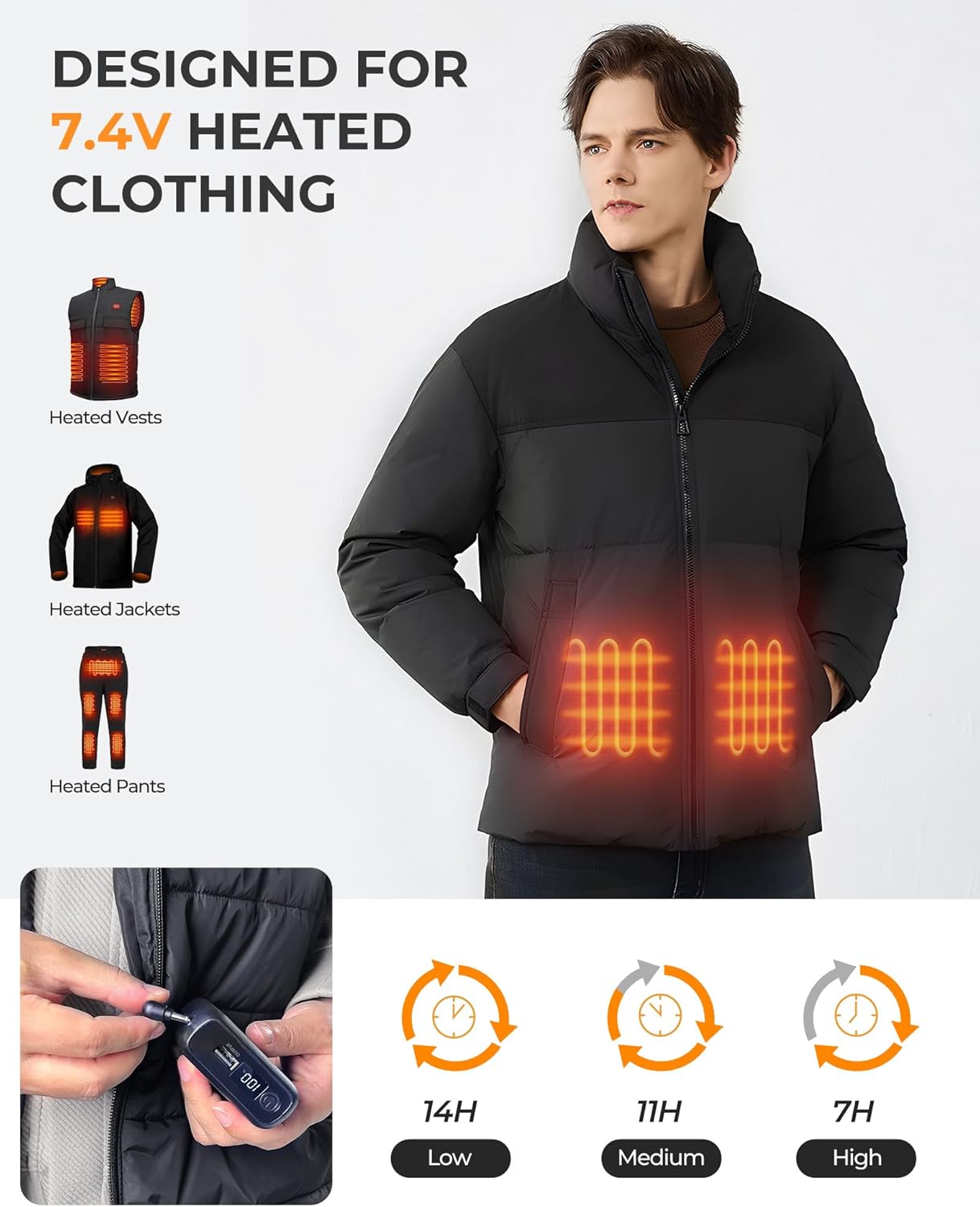 18400mAh 7.4V 5V Heated Vest Battery Pack Compatible with ORORO, Portable 5V Battery Pack for Heated Jacket with LED Display, Power Bank for 7.4V Venustas, for Waitcoss, for Weamest(No 12V) - Image 2