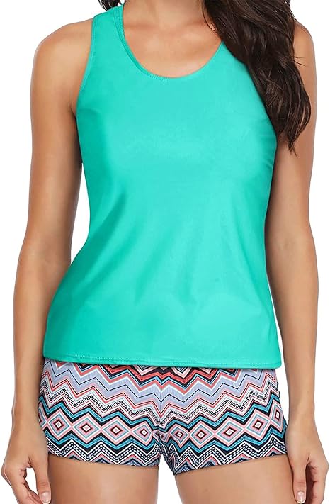 Yonique Tankini Swimsuits for Women 3 Piece Bathing Suits Swim Tank Top with Boy Shorts and Bra Modest Swimwear
