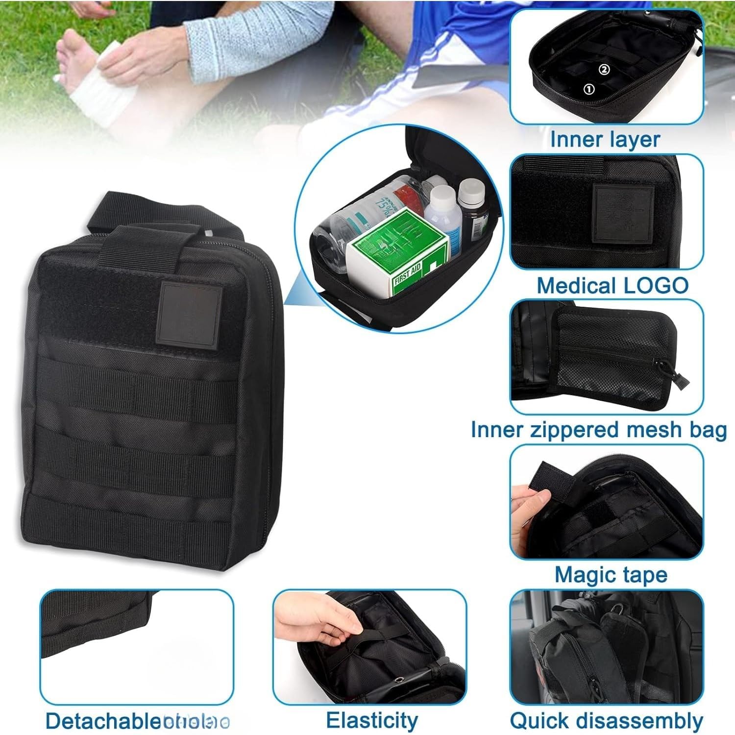 Tactical Car Seat Back Organizer, Molle Panel with 3 Detachable Pouches, Multi-Pocket System, Car Storage Back of Seat Car Organizer