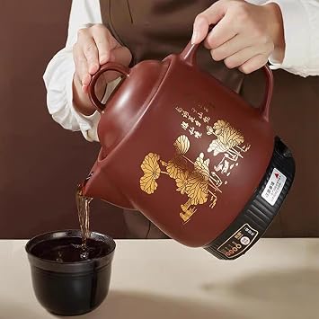 Intelligent Electric Chinese Medicine Casserole, Heat Preservation Purple Clay Pot for Making Decoction Tea and Soup, Medicine Tea Cookware with Audible Reminder4L/4.2Quart, Brown