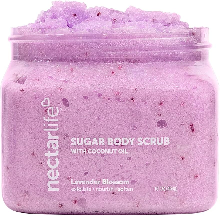 Nectar Life Exfoliating Sugar Scrub, Moisturizing Body Scrub with Coconut Oil & Shea Butter, Pre Shave Exfoliator (16 Ounce, Lavender)