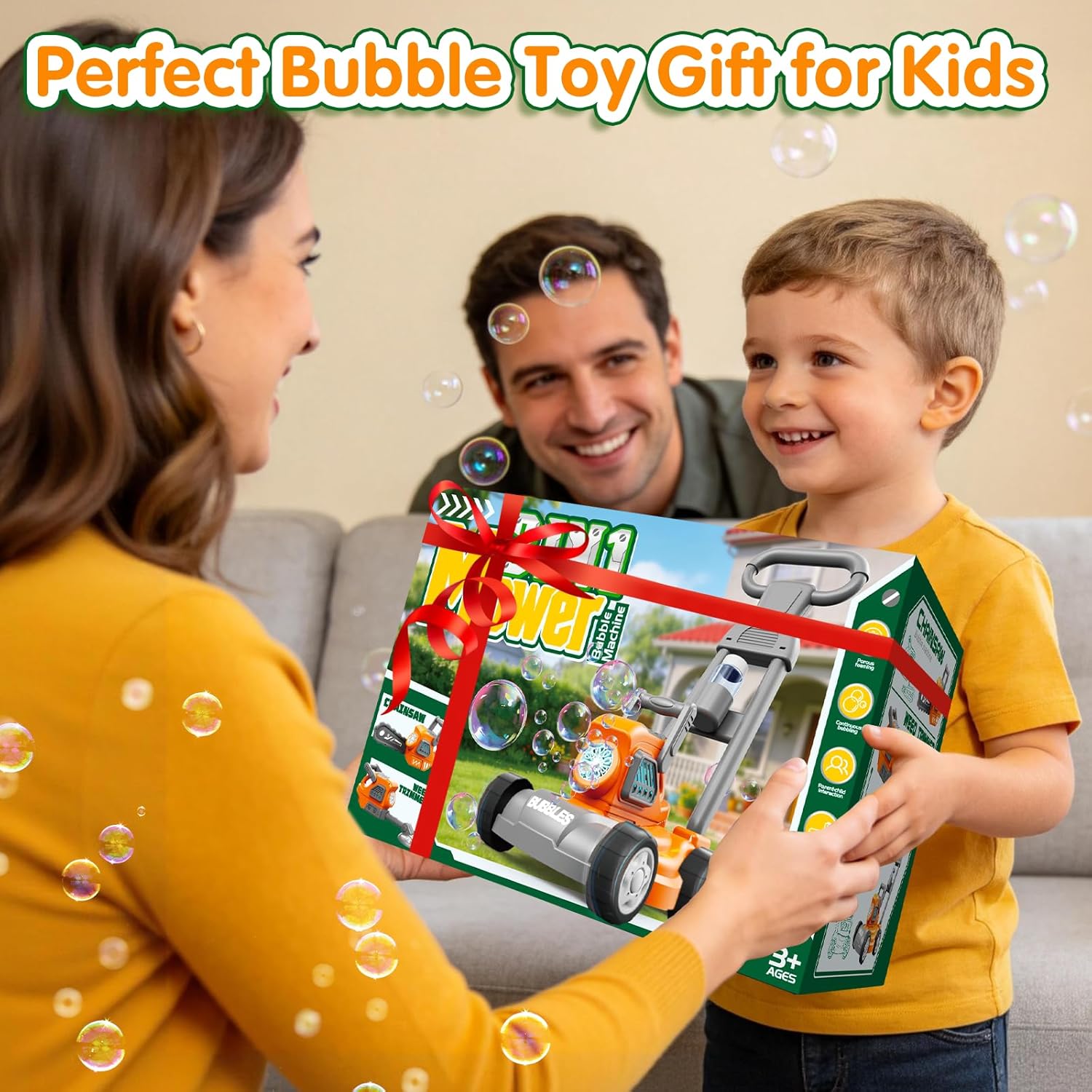 Bubble Lawn Mower for Kids, 3-in-1 Bubble Machine Blower with 10 Bubble Solution, Outdoor Push Toys for Toddlers Ages 3-8, Birthday Easter Summer Gift for Boys Girls 3 4 5 6 7 8 Year Old