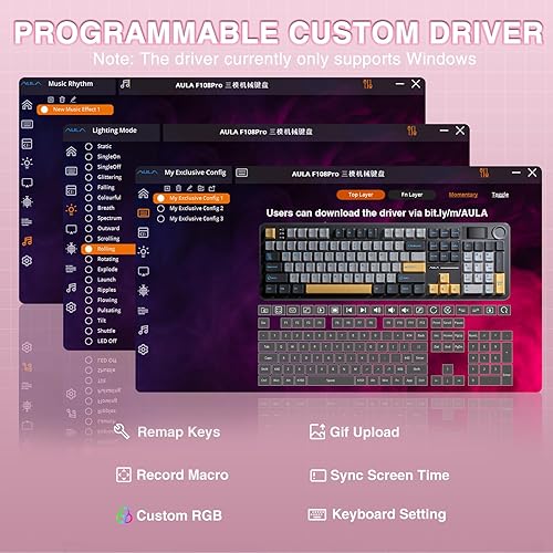 Miniatura 9 de AULA F108 PRO - Teclado mecánico inalámbrico con pantalla y perilla, teclado de tamaño completo con batería de 8000 mAh, interruptores