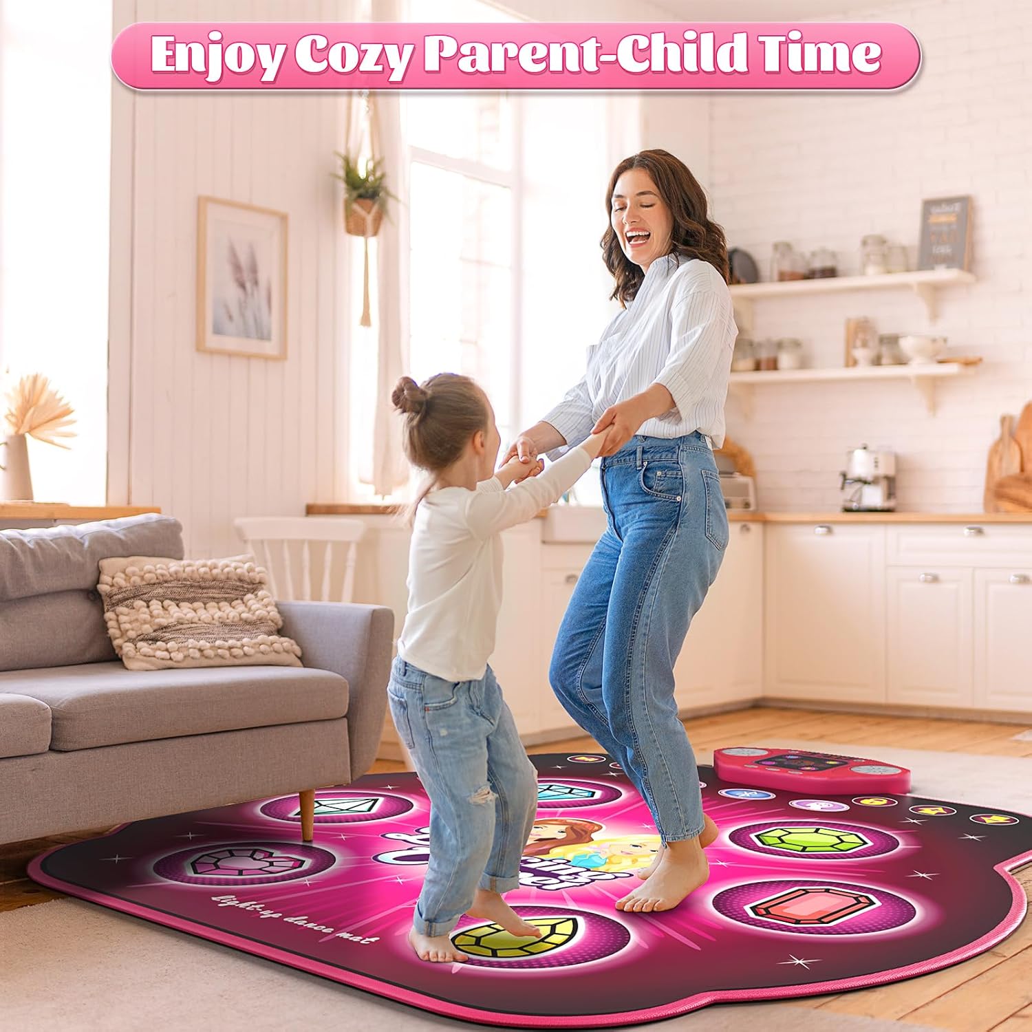 WAYKEE Dance Mat Toys for 3-12 Year Old Girls, Dance Mats for Kids with Wireless Bluetooth, Light-up 6-Button & 5 Game Modes Kids Dance Mat, Birthday Toys Gifts for 3 4 5 6 7 8 9 10+ Year Old Girls