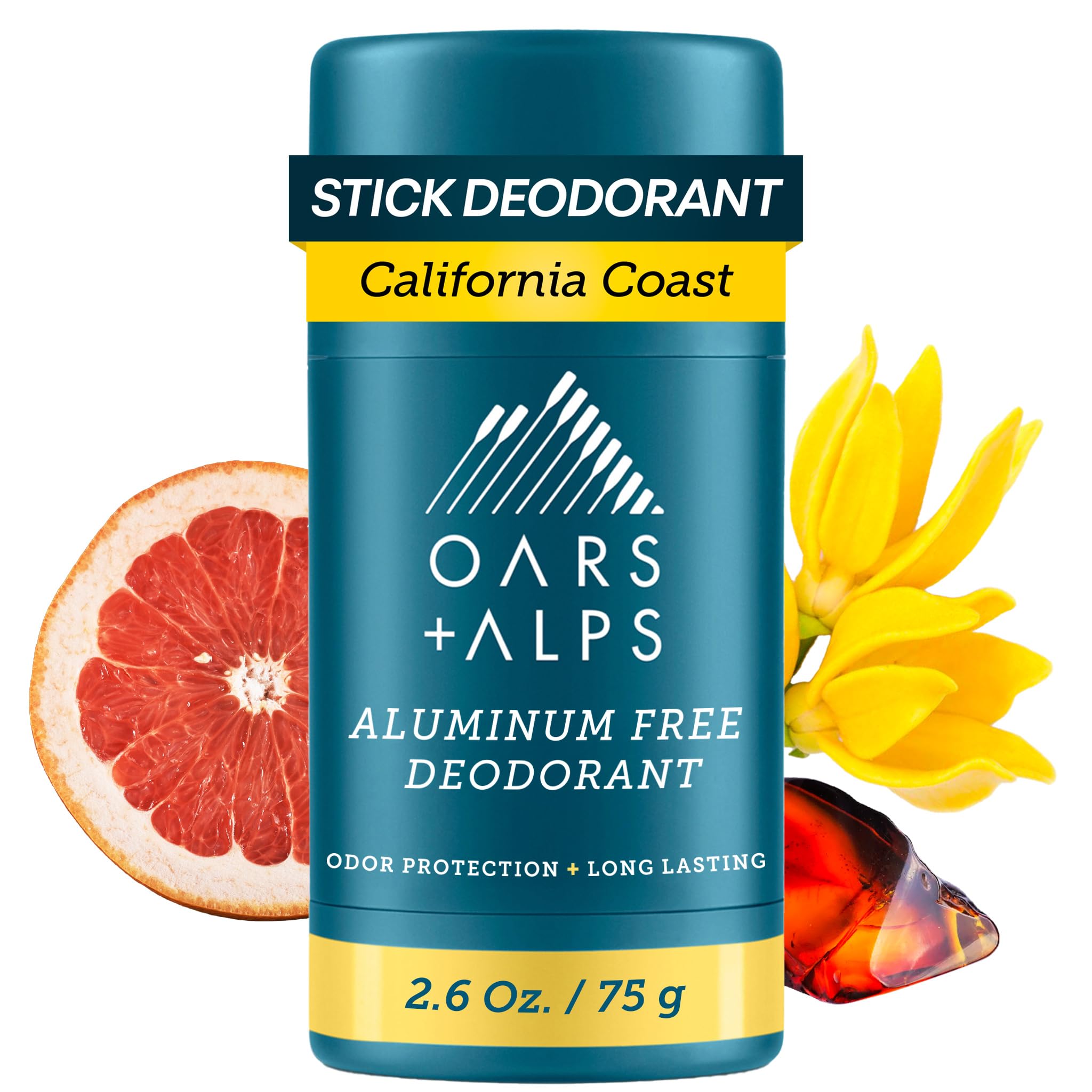 Oars + Alps Aluminum Free Deodorant for Men and Women, Dermatologist Tested and Made with Clean Ingredients, Vegan, Travel Size, California Coast, 1 Pack, 2.6 Oz