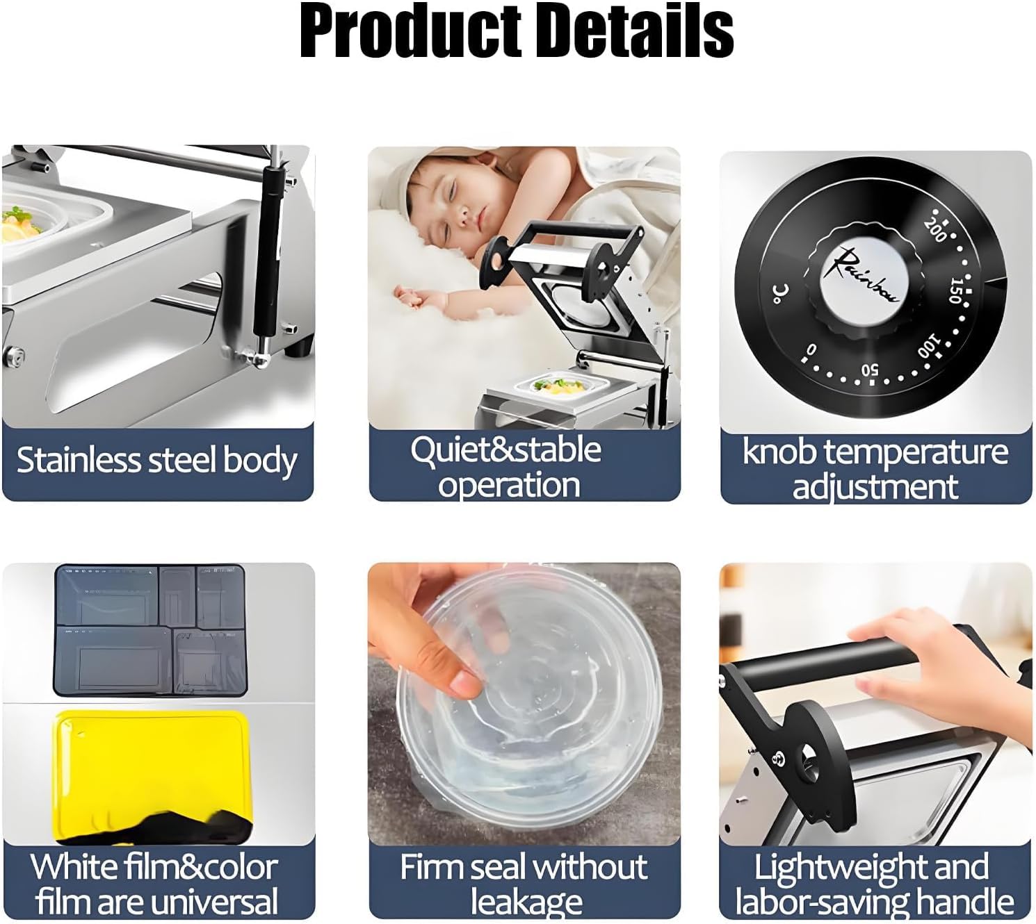 Máquina de sellado manual profesional de bandejas para uso comercial, sellador térmico de prensa manual con rollo de película de 180 mm de ancho para envasar carne, pescado y alimentos cocinados