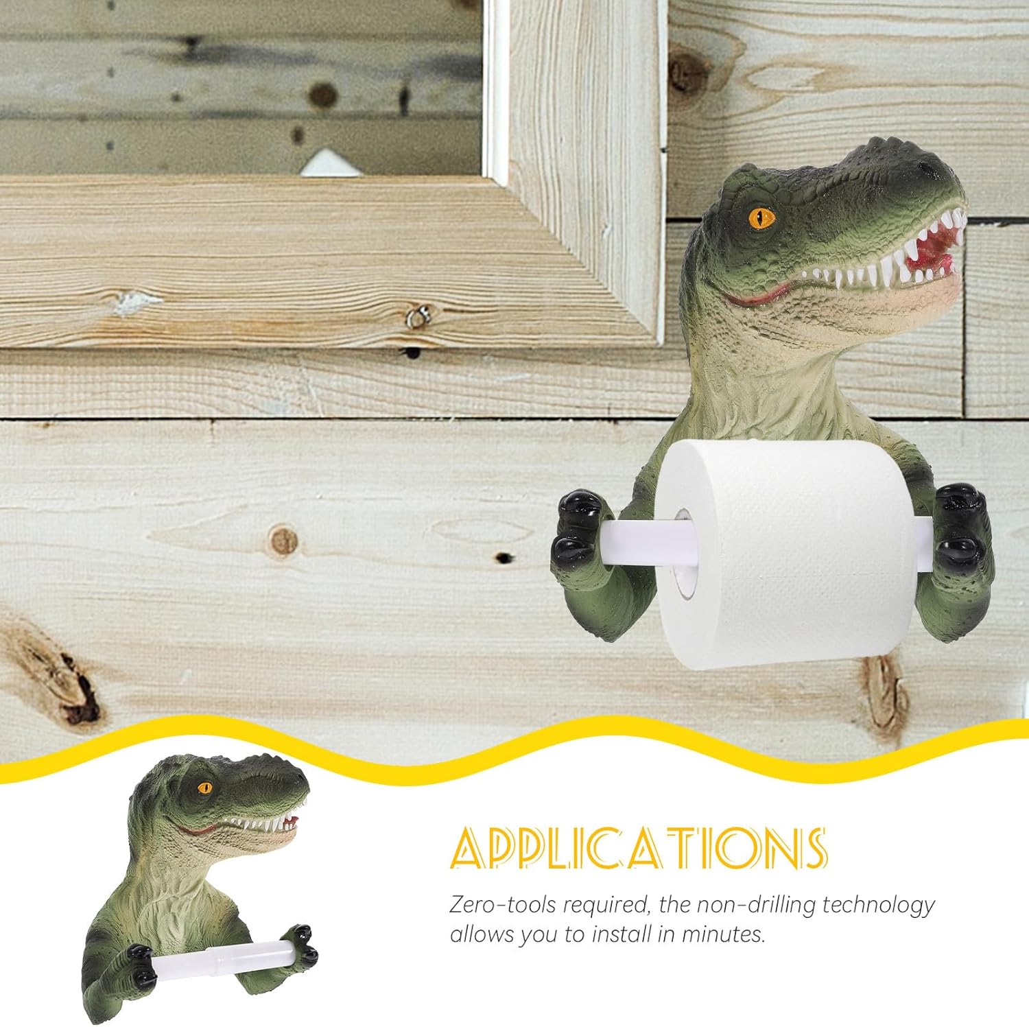 Artibetter Dinosaur Toilet Paper Holder Wall-Mounted Multipurpose Bathroom Tissue Roll Holder No-Punching Adhesive Design Bathroom Decor for Restroom Use