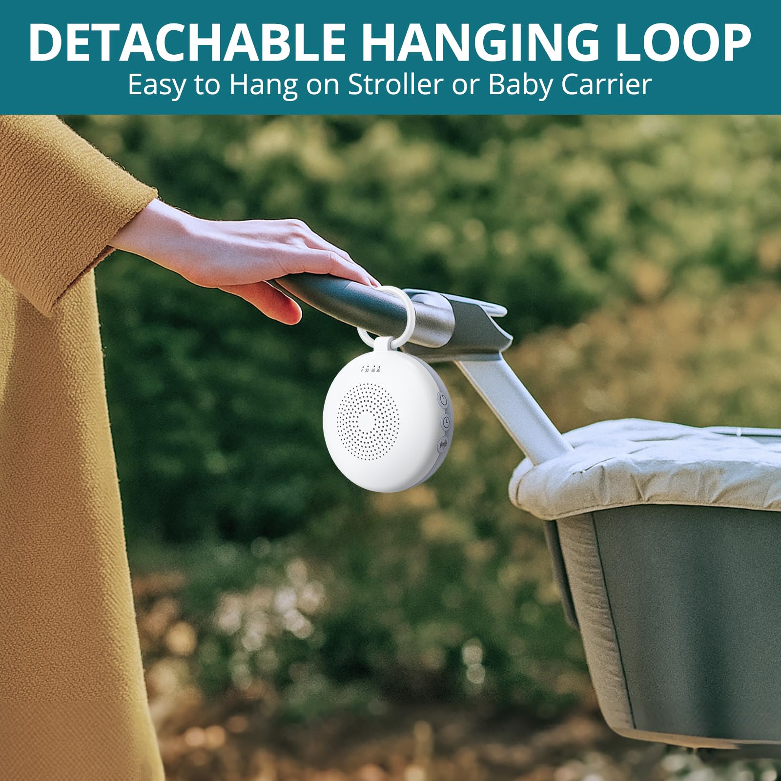 Machine à Bruit Blanc Portable avec 12 Sons Apaisants, Veilleuse et Fonction Mémoire, Appareil de Sommeil à Bruit Blanc avec Minuterie, Rechargeable, sans Fil, pour Bébé, Adulte, Méditation